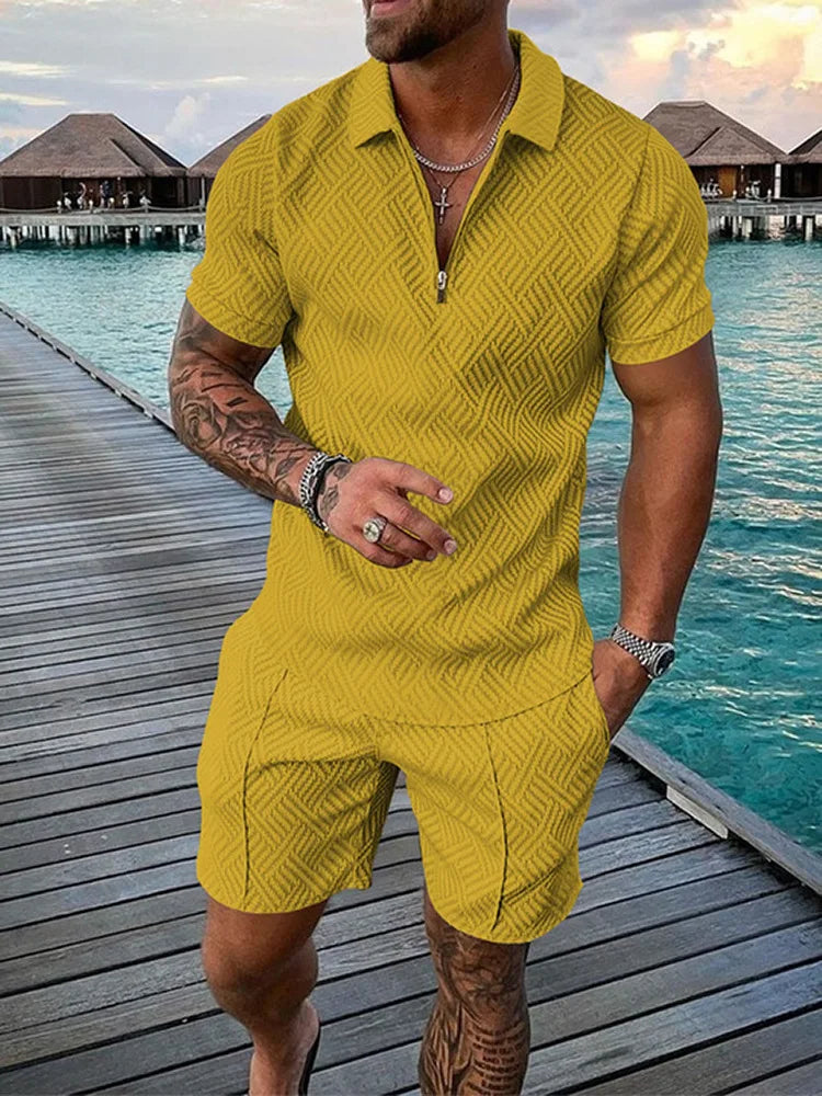 Wholesale Casual Shirt Set Summer Printed Short-sleeved Shirt Shorts Set Men Polo Shirt Set