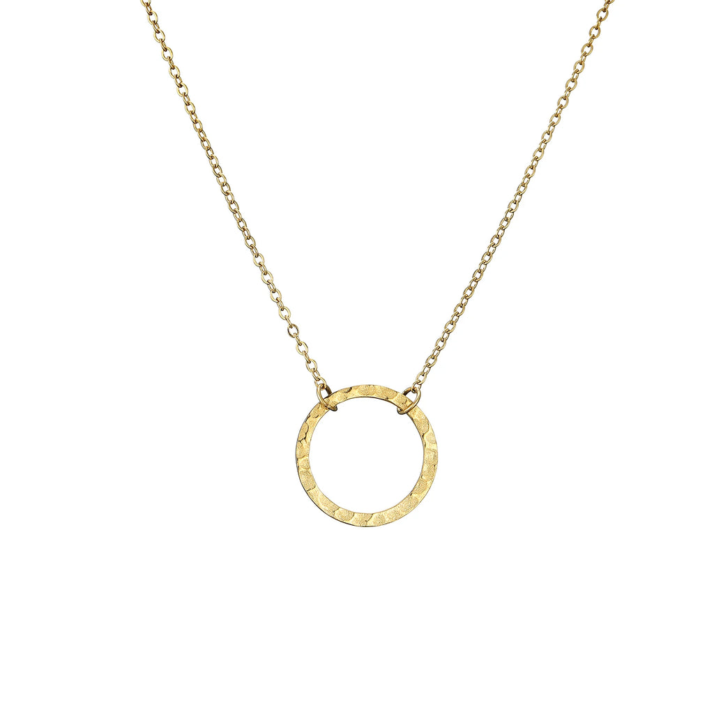 Wholesale Fashionable Jewelry Simple 14K Gold Plated Disc Charm Circle Hammered 316L Stainless Steel Chain Necklace for Women