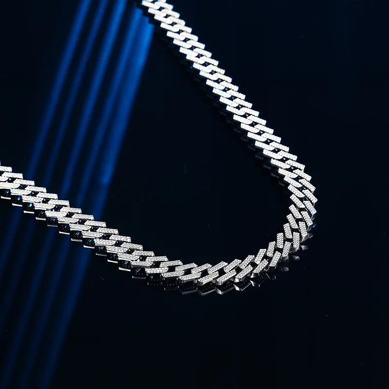 Hip Hop Jewelry 10mm White Gold Rhodium Plated 925 Sterling Silver Cuban Chain Necklace Zirconia Iced Out Miami Chain Necklace