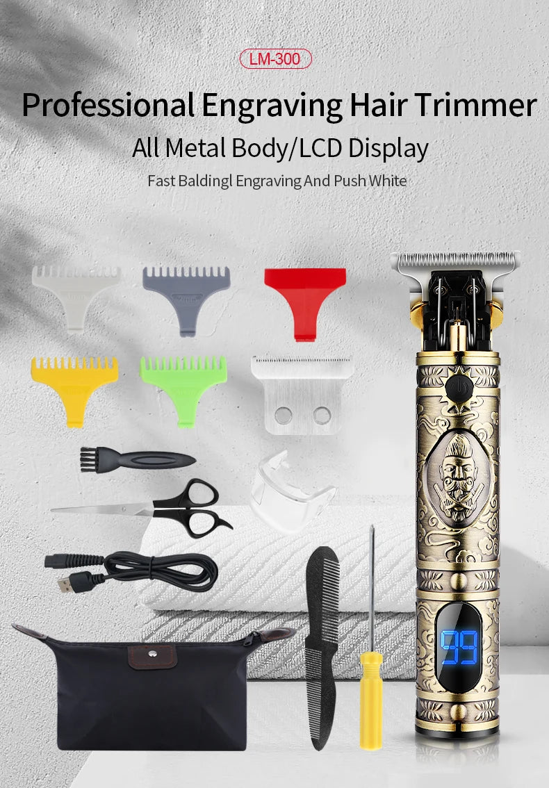 LM-300 Men Cordless Hair Clipper Barber Professional Electric Cutting Machine Beard Shaving Hair Trimmer Styling Kit