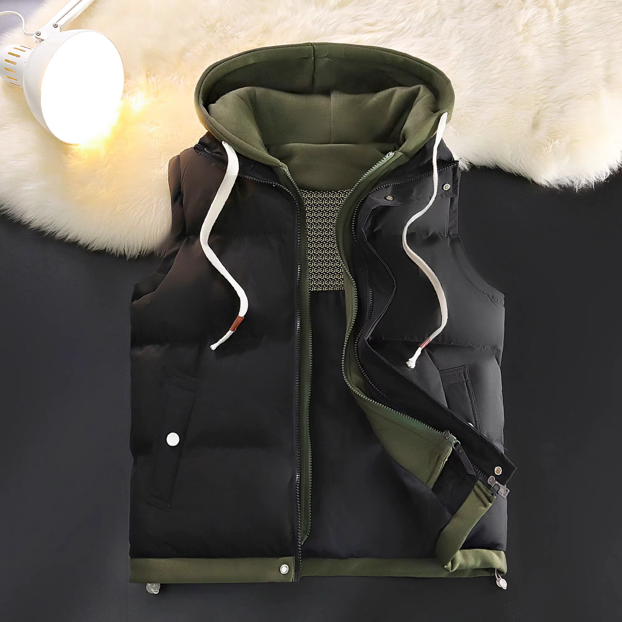 Men's Colorblock Hooded Puffer Vest - Two-Piece Winter Outerwear