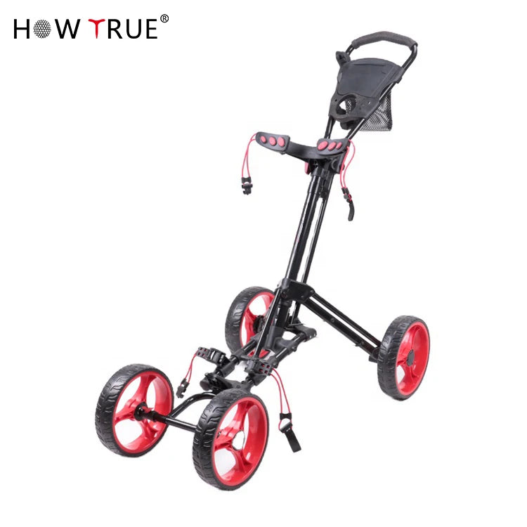 Newest Small Folding Four Eva Foam Wheels Golf Push Pull Cart High Quality Aluminum Black Golf Trolley for Driving Range