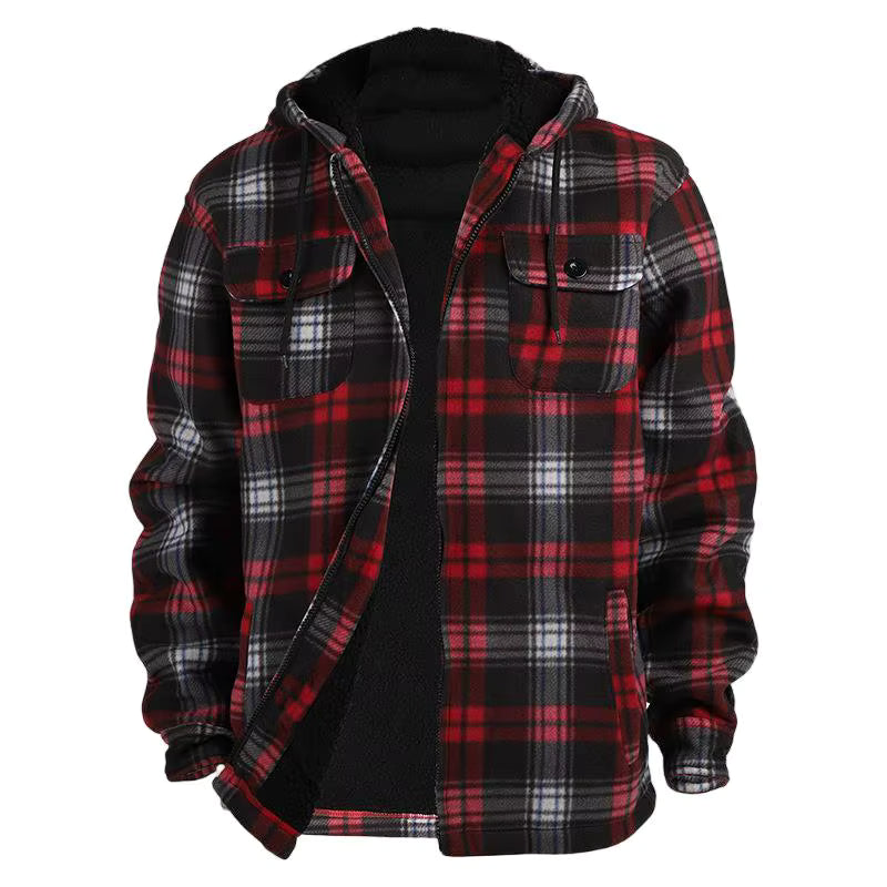Julian's Menswear Navy Men's Casual Fleece Plaid Jacket