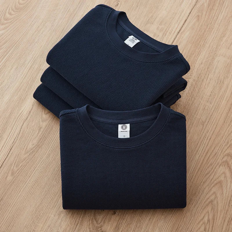 280G Waffle Knit Men's T-Shirt | Custom Logo Summer Loose Fit Retro American Heavyweight Crew Neck Tees