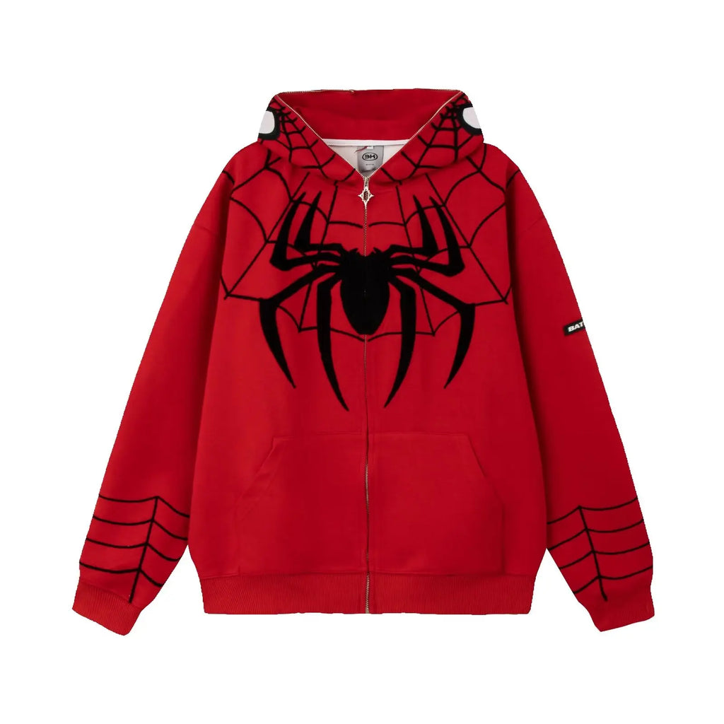 Embroidered Zipper Cardigan Sweater Male and Female Models Autumn Lovers Oversized Marvel Hero Street Spider Hoodie
