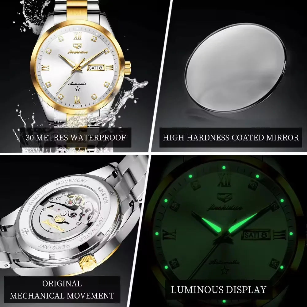 Men's Automatic Mechanical Watch - Luminous Luxury Timepiece with Calendar