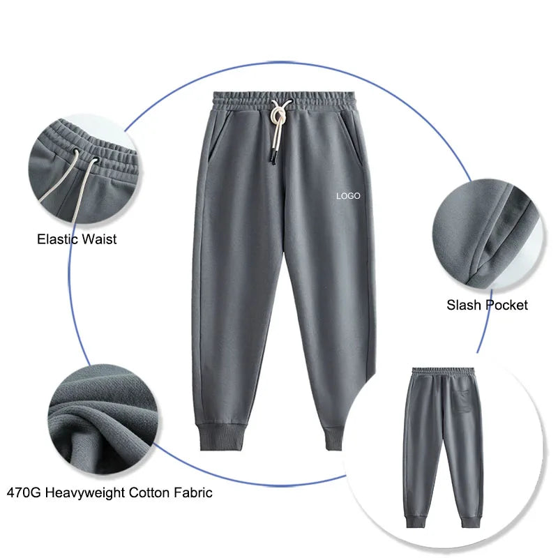 High Quality Unisex 470 GSM Plush and Thicken Cotton Track Pants With Custom Logo Multi Colors Drawstring Sweatpants