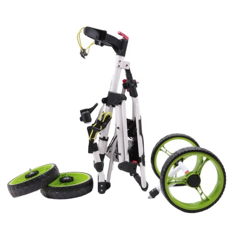 Newest Small Folding Four Eva Foam Wheels Golf Push Pull Cart High Quality Aluminum Black Golf Trolley for Driving Range