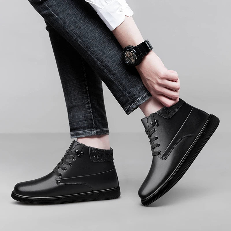 Men's Fleece-Lined Leather Chukka Boots - Derby Business Ankle Boots