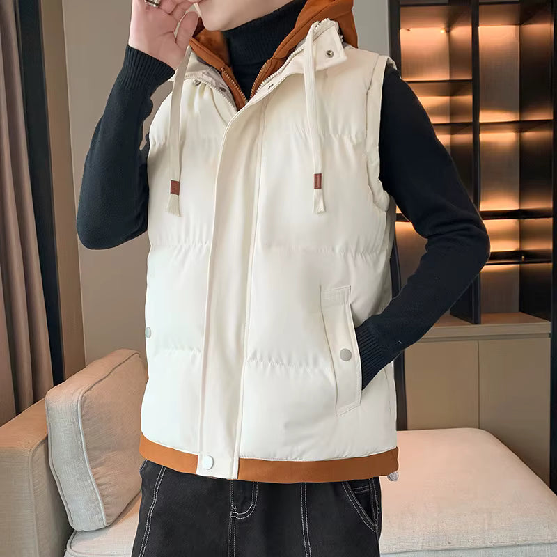 Men's Colorblock Hooded Puffer Vest - Two-Piece Winter Outerwear