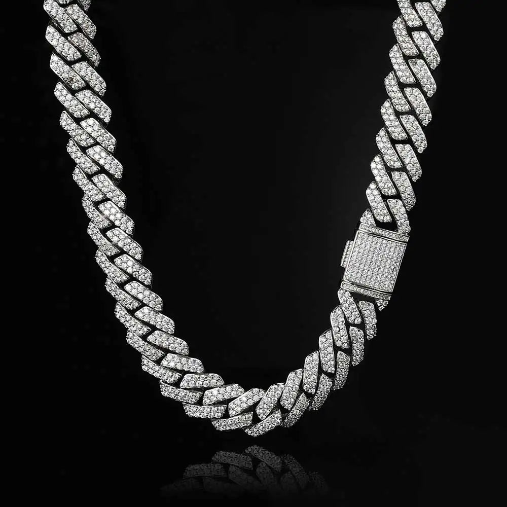 NUOYA 15MM Stock Wholesale Hip Hop Choker White Gold Plated Iced Out Diamond Silver Chain Cuban Necklace