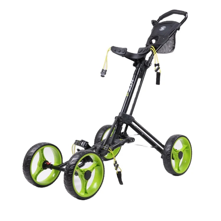 Newest Small Folding Four Eva Foam Wheels Golf Push Pull Cart High Quality Aluminum Black Golf Trolley for Driving Range
