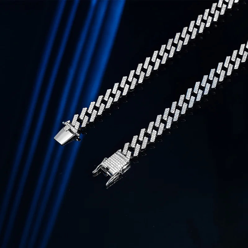 Hip Hop Jewelry 10mm White Gold Rhodium Plated 925 Sterling Silver Cuban Chain Necklace Zirconia Iced Out Miami Chain Necklace