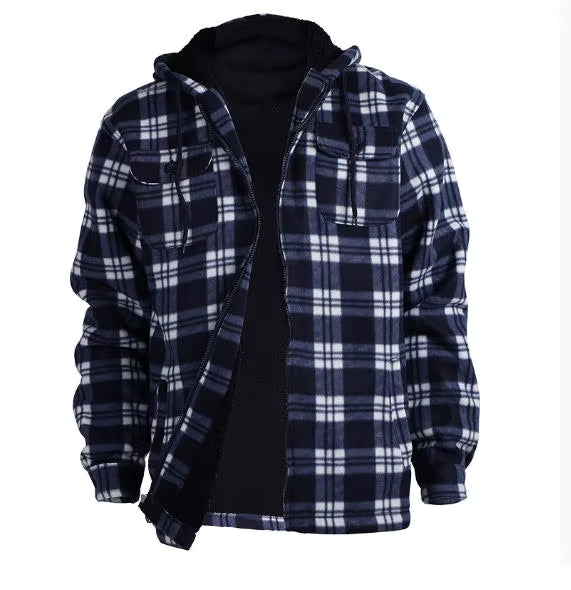 Julian's Menswear Navy Men's Casual Fleece Plaid Jacket