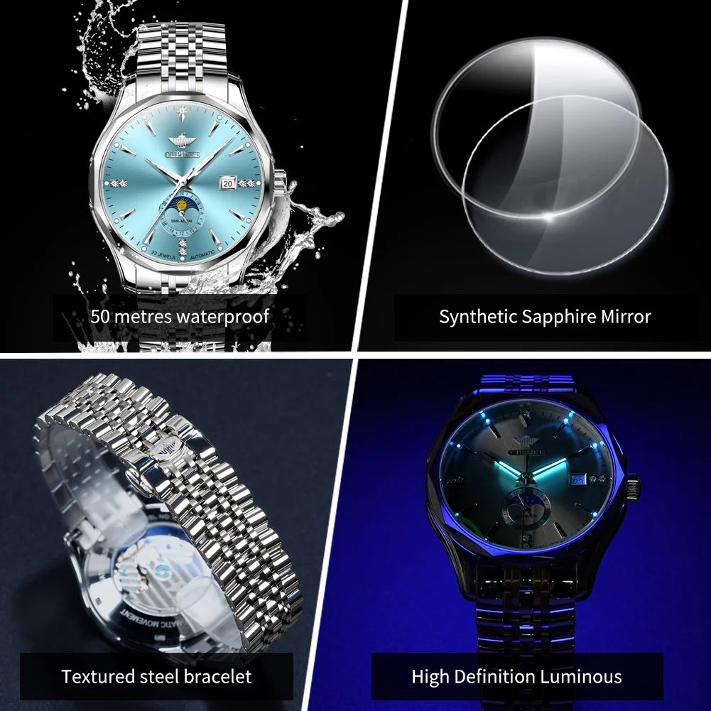 Men's Automatic Mechanical Watch - Stainless Steel with Date Display