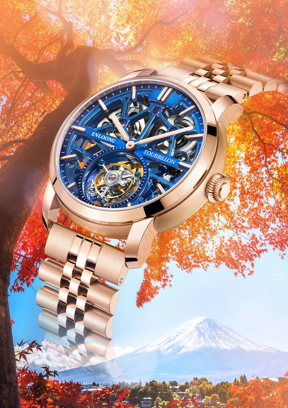 ENLOONG Skeleton Watch Men's Sapphire Luxury Tourbillon Watch Mechanical Wristwatches 316L Stainless Steel Watch