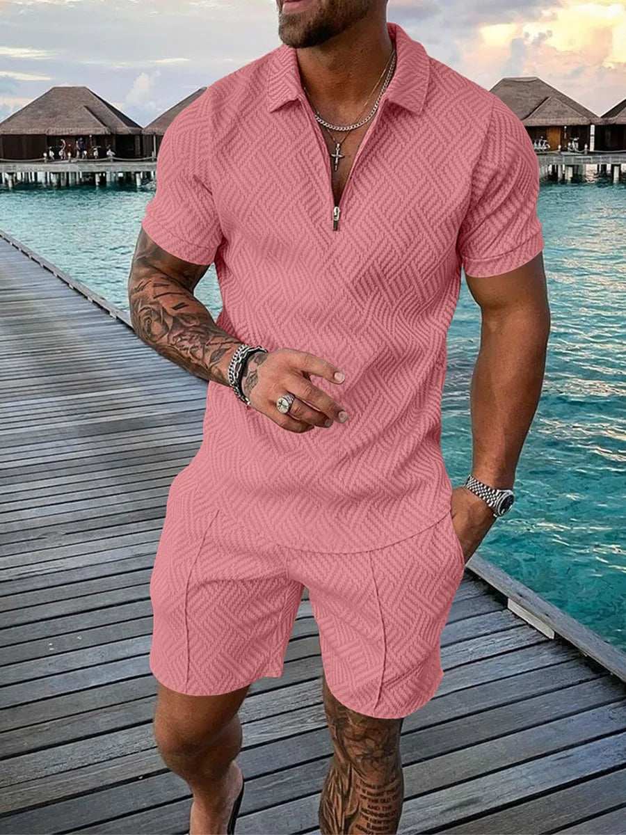 Wholesale Casual Shirt Set Summer Printed Short-sleeved Shirt Shorts Set Men Polo Shirt Set