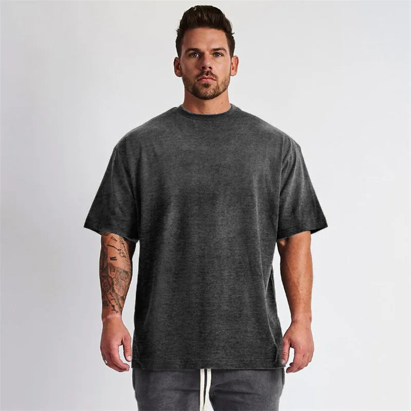 High Quality Custom Logo Polyester Cotton Fabric Solid Color Print Short Sleeve Oversized Fitness Sports T-Shirt for Men