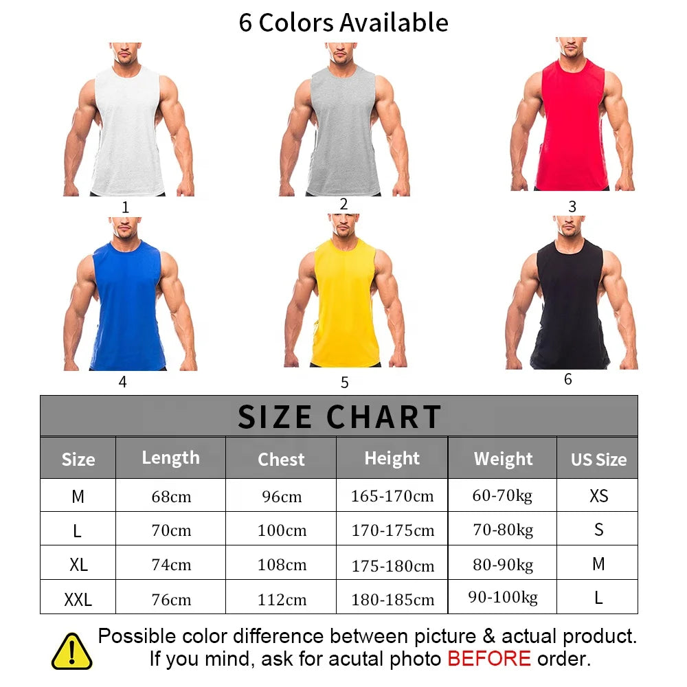 Men Sleeveless T Shirt Bodybuilding Workout Vest Low Cut Weightlifting Tank Top Custom Logo Crew Neck Open Side Tank Tops