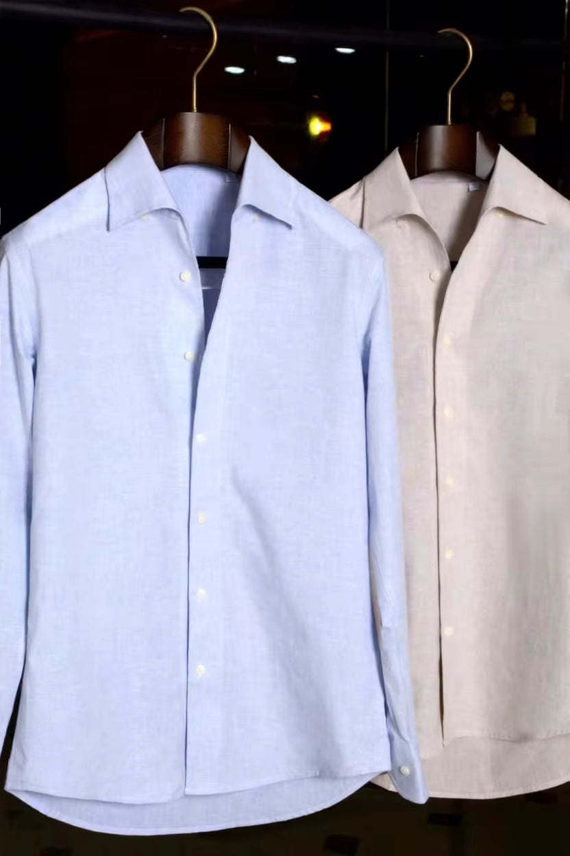Men's Italian Linen Shirt - Slim Fit Cotton Linen Blend