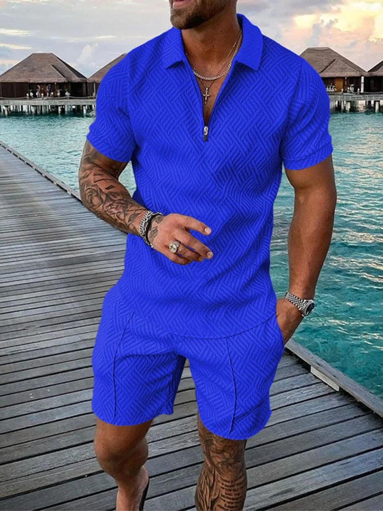 Wholesale Casual Shirt Set Summer Printed Short-sleeved Shirt Shorts Set Men Polo Shirt Set