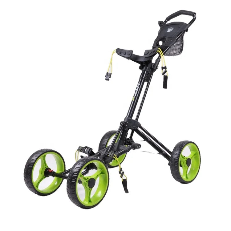 Newest Small Folding Four Eva Foam Wheels Golf Push Pull Cart High Quality Aluminum Black Golf Trolley for Driving Range