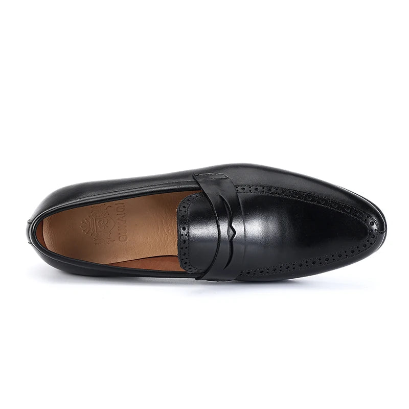 Julian's Black leather loafer shoe on a white background