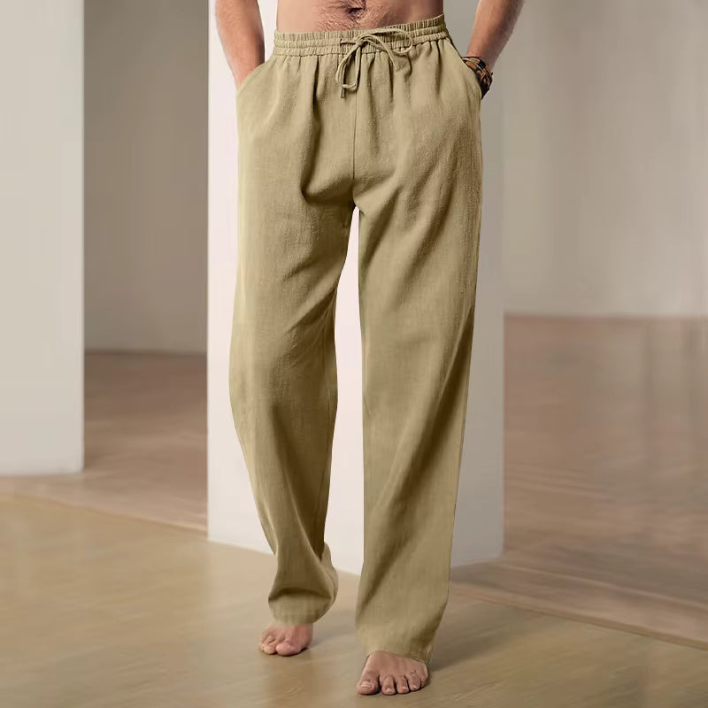 Men's Khaki Cotton Linen Track Pants - Julian's Menswear