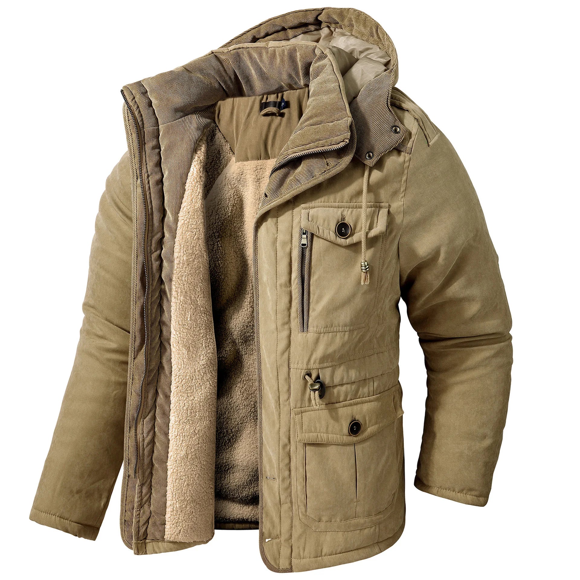 Khaki Hooded Puffer Trucker Jacket - Julian's Menswear