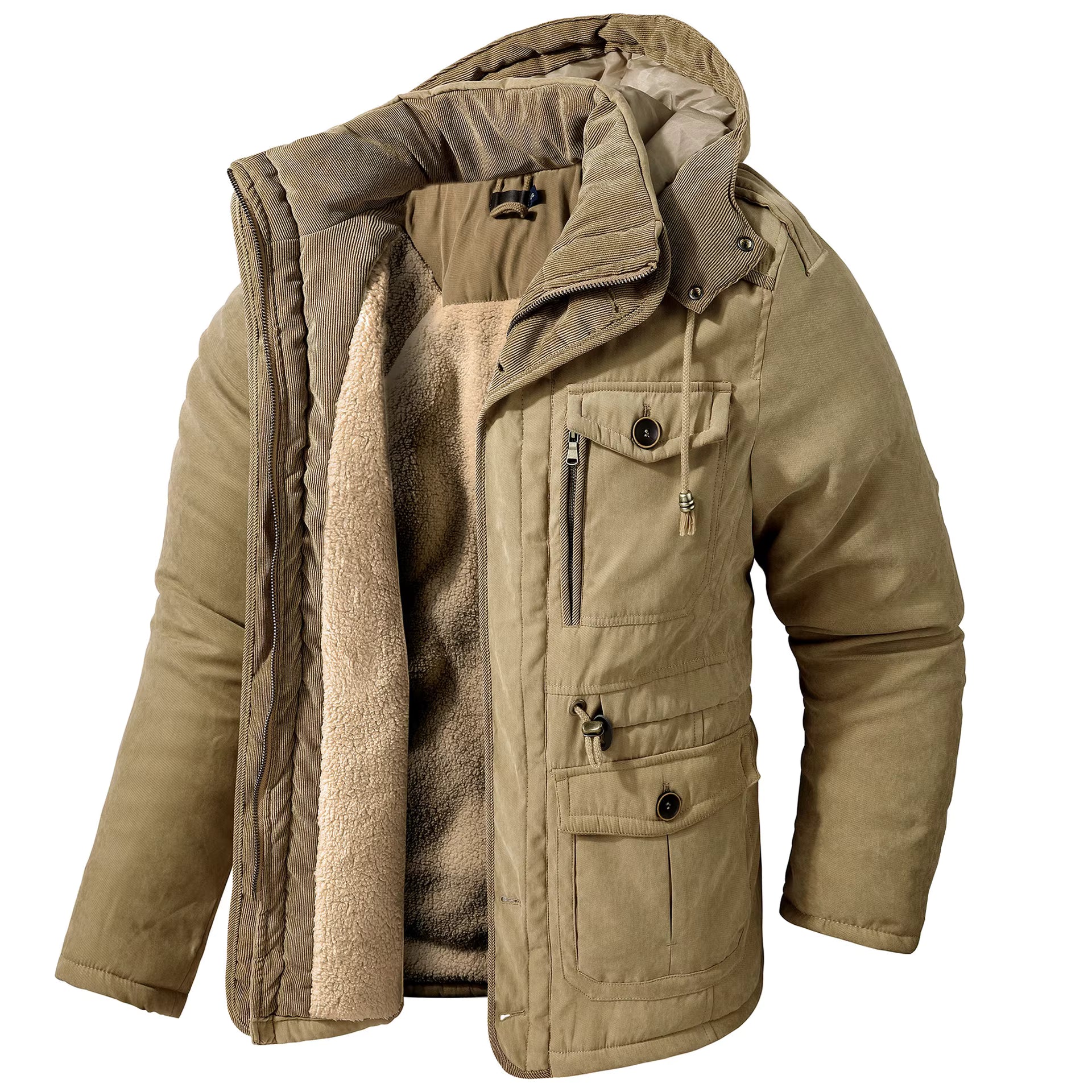 Khaki Hooded Puffer Trucker Jacket - Julian's Menswear