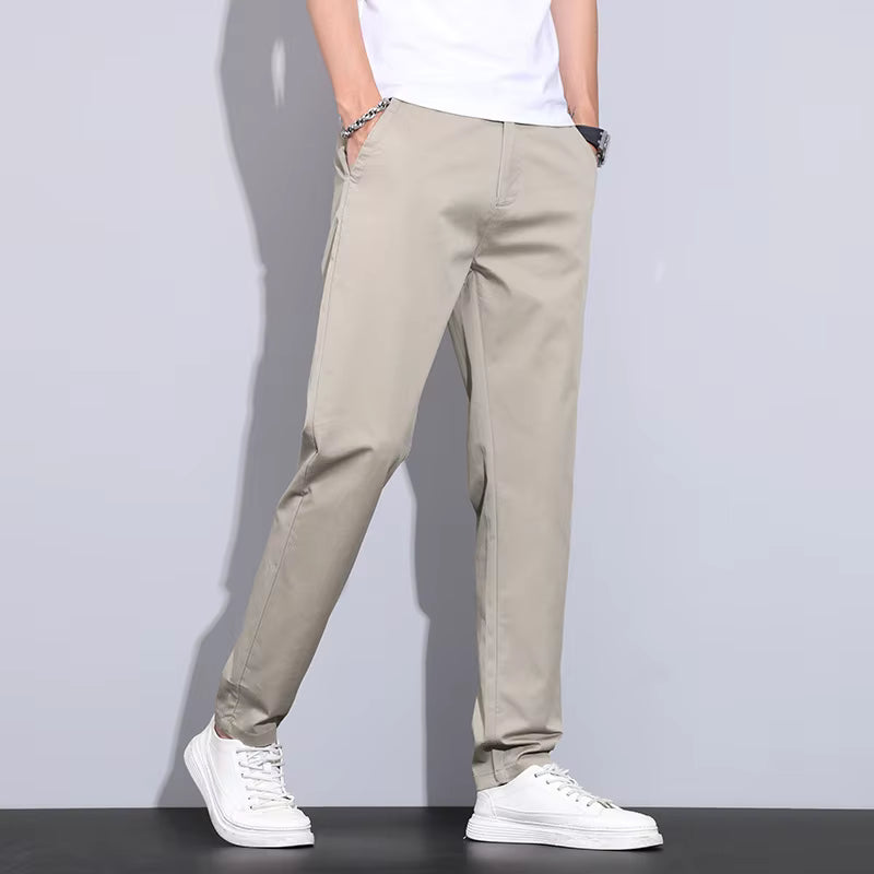 Julian's Menswear 28 Khaki Adults Men's Casual Slim Straight Pants - Lightweight Cotton Blend
