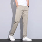 Julian's Menswear 28 Khaki Adults Men's Casual Slim Straight Pants - Lightweight Cotton Blend