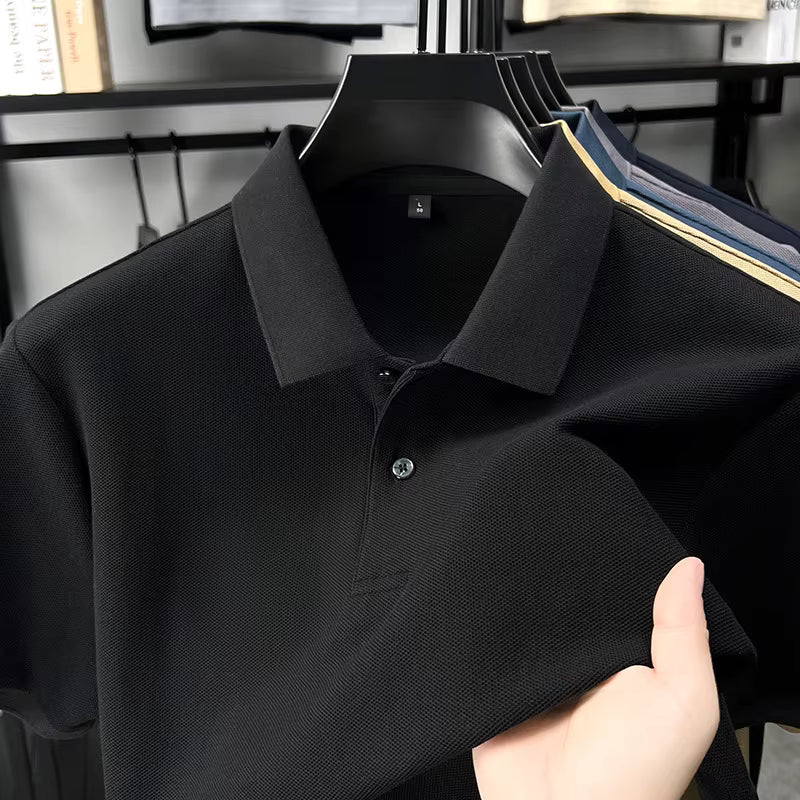 Men's Casual Cotton Polo Shirt - 100% Cotton Anti-Wrinkle Short Sleeve