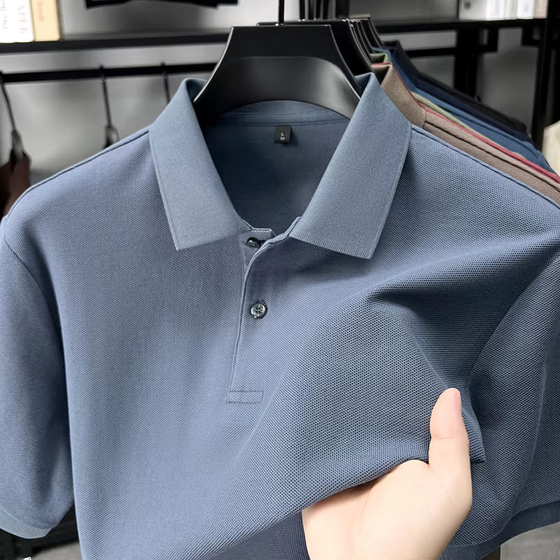 Men's Casual Cotton Polo Shirt - 100% Cotton Anti-Wrinkle Short Sleeve