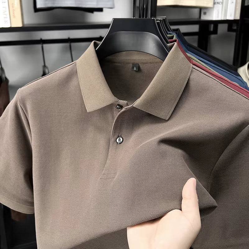 Men's Casual Cotton Polo Shirt - 100% Cotton Anti-Wrinkle Short Sleeve
