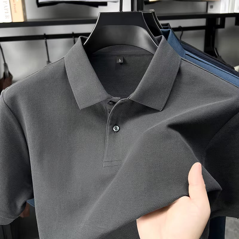 Men's Casual Cotton Polo Shirt - 100% Cotton Anti-Wrinkle Short Sleeve