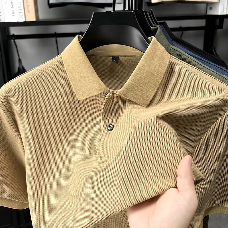 Men's Casual Cotton Polo Shirt - 100% Cotton Anti-Wrinkle Short Sleeve
