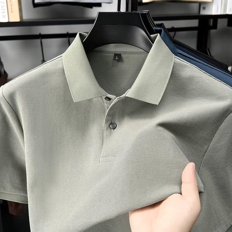 Men's Casual Cotton Polo Shirt - 100% Cotton Anti-Wrinkle Short Sleeve