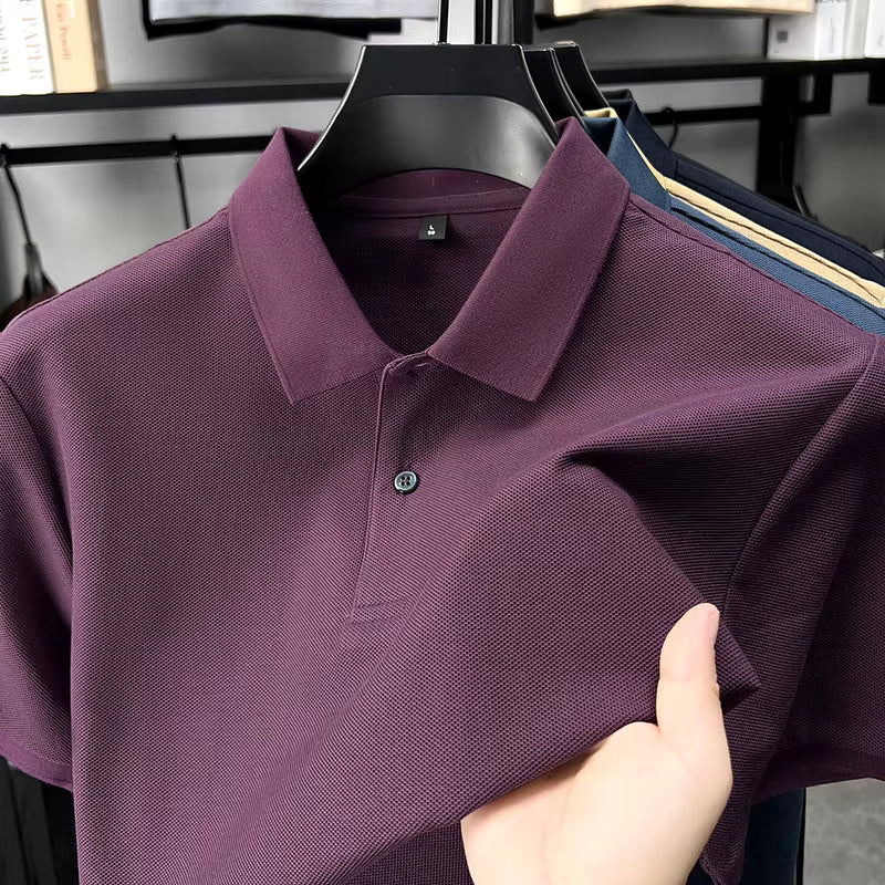 Men's Casual Cotton Polo Shirt - 100% Cotton Anti-Wrinkle Short Sleeve