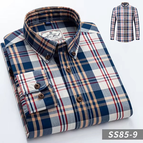 Julian's Menswear Men's Casual Cotton Plaid Long-Sleeve Shirt
