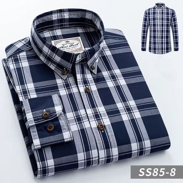 Julian's Menswear Men's Casual Cotton Plaid Long-Sleeve Shirt