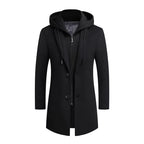 Julian's Menswear M Black Men's Wool Overcoat with Detachable Hood