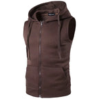 Julian's Menswear S Brown Men's Sleeveless Hoodie Vest: Lightweight sleeveless hoodie for casual style and comfort