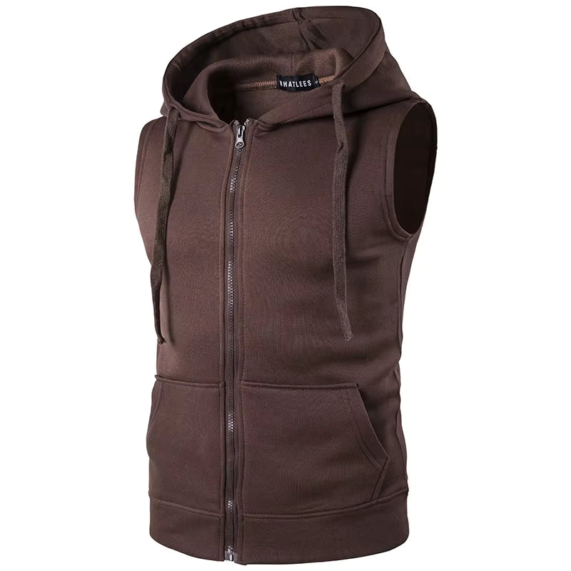 Julian's Menswear S Brown Men's Sleeveless Hoodie Vest: Lightweight sleeveless hoodie for casual style and comfort