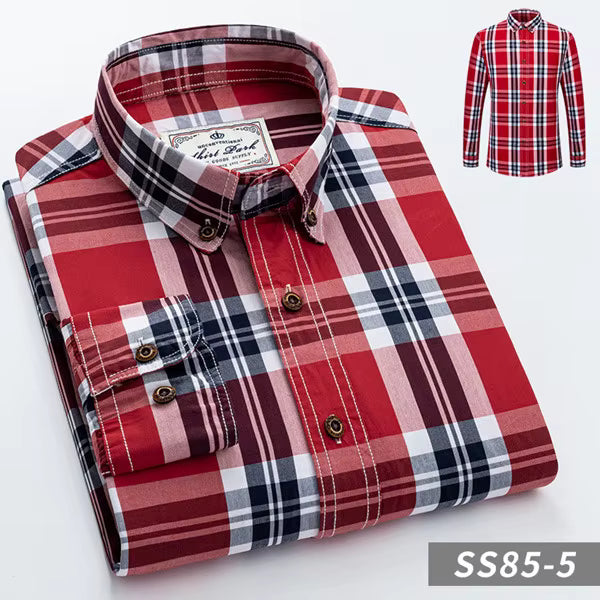Julian's Menswear Men's Casual Cotton Plaid Long-Sleeve Shirt