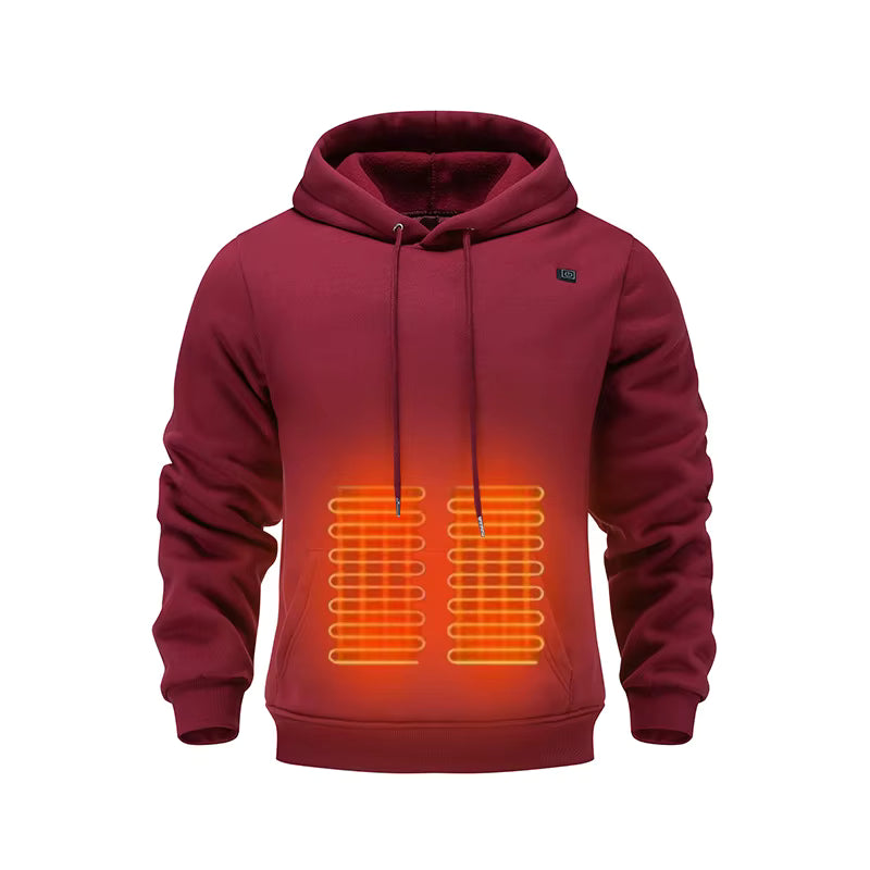 Men's USB Electric Heated Fleece Hoodie - 5-Zone Heating in 4 Colors