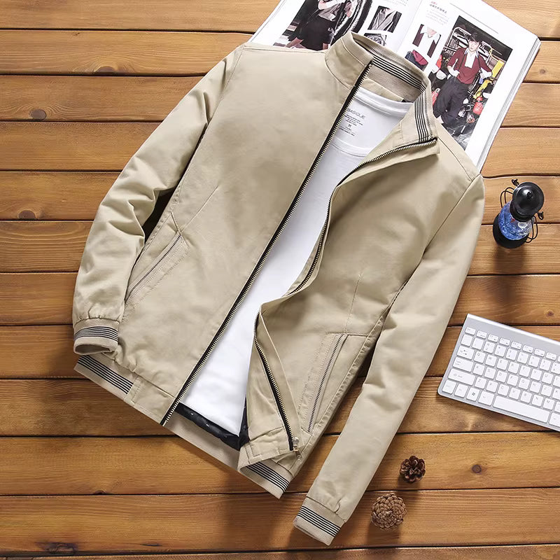 Julian's Menswear M Beige Men's Casual Cotton Zip-up Jacket - Versatile Casual Style, Reinforced Stitching for Durability