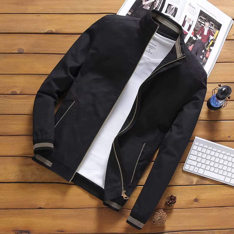 Julian's Menswear M Black Men's Casual Cotton Zip-up Jacket - Versatile Casual Style, Reinforced Stitching for Durability