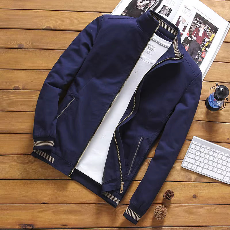 Julian's Menswear M Navy Men's Casual Cotton Zip-up Jacket - Versatile Casual Style, Reinforced Stitching for Durability