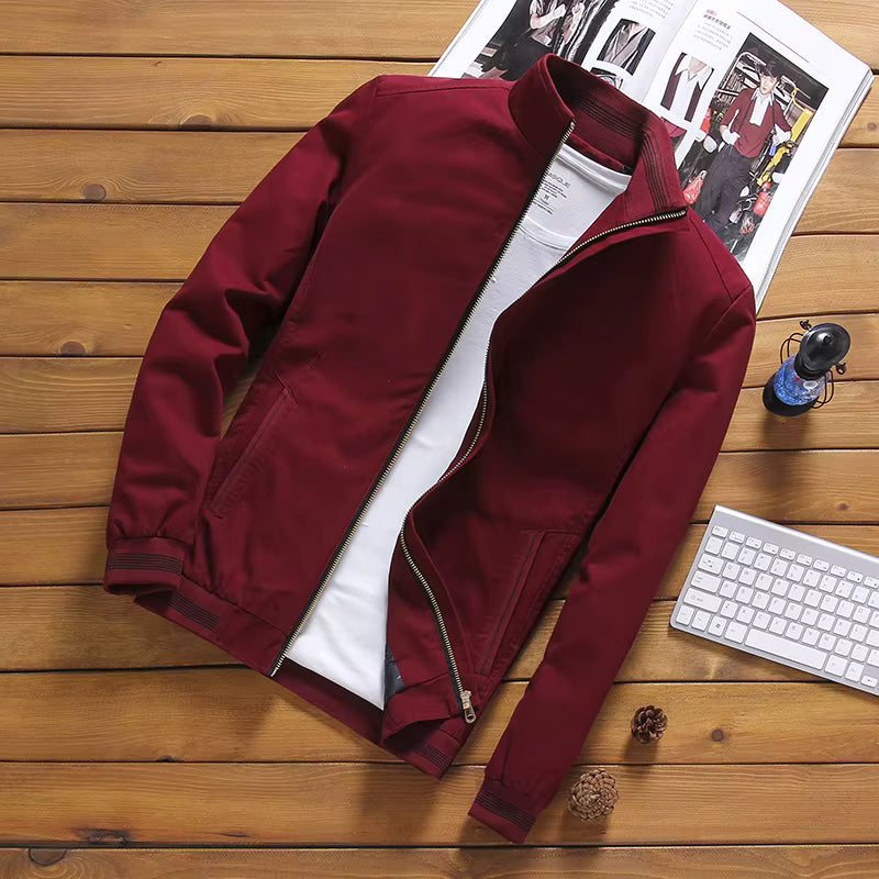 Julian's Menswear M Red Men's Casual Cotton Zip-up Jacket - Versatile Casual Style, Reinforced Stitching for Durability
